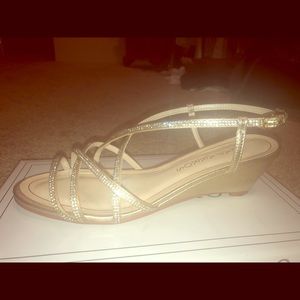 Glittery wedge sandals.